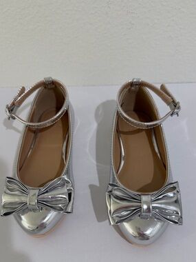 Janie & Jack Silver Bow Ankle-Strap Flats